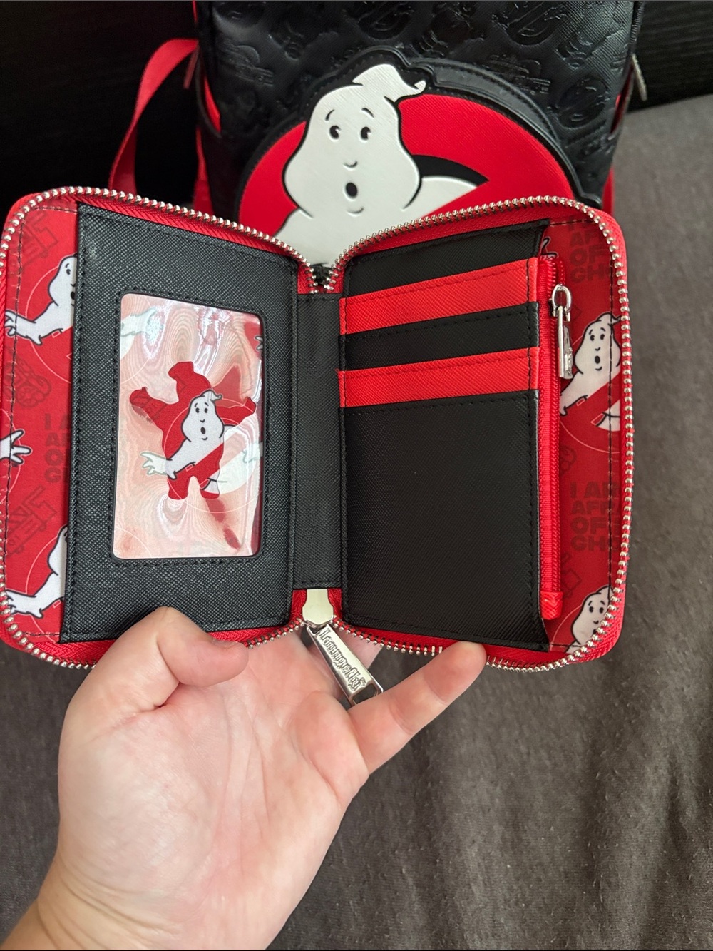 Loungefly Black Mini Backpack with Red Ghostbusters Logo with matching wallet - Picture 5 of 7